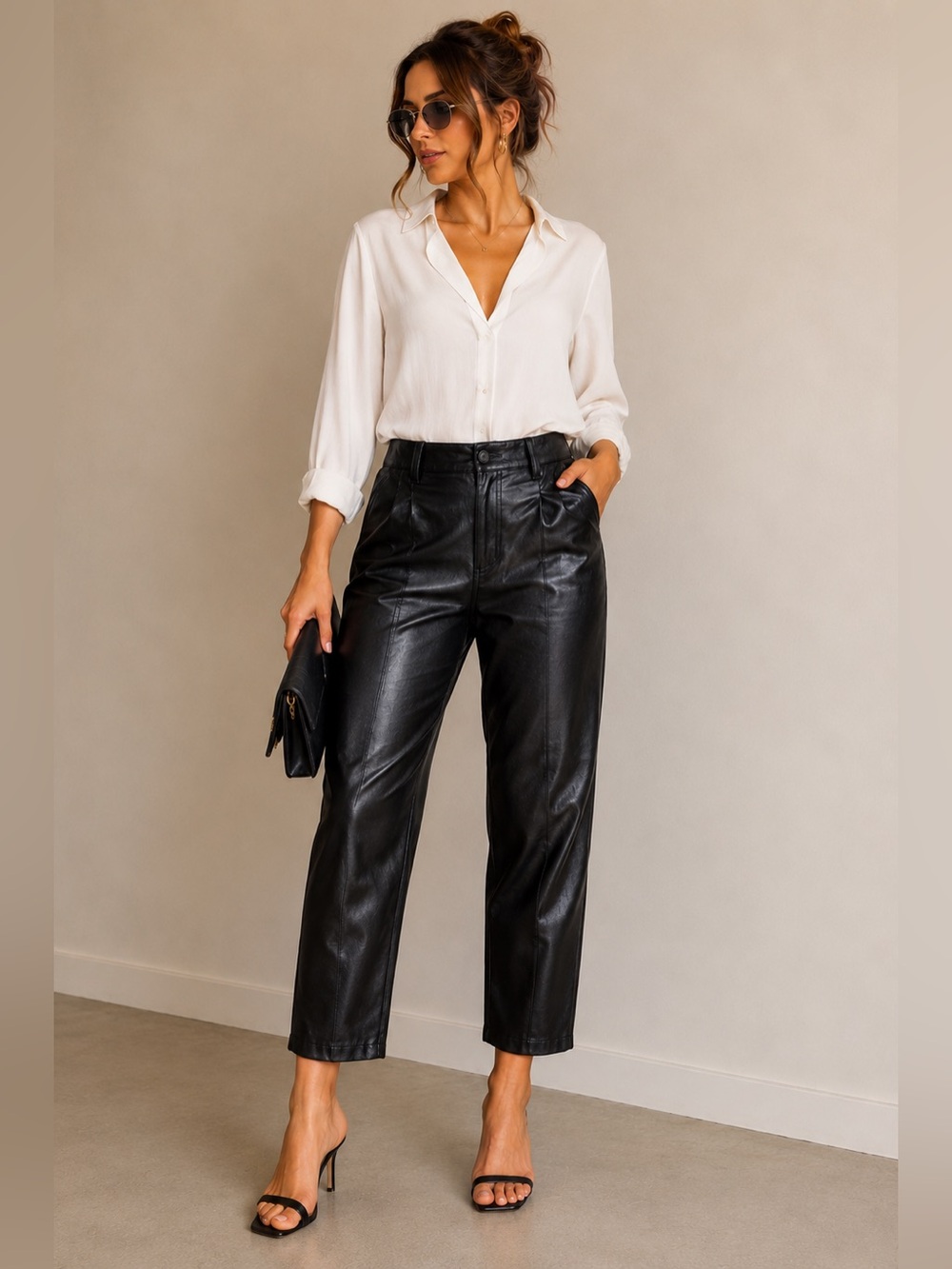 Joie Black Buttery Soft Faux Leather Straight Leg Pants Size 10 Chic 3 Pocket